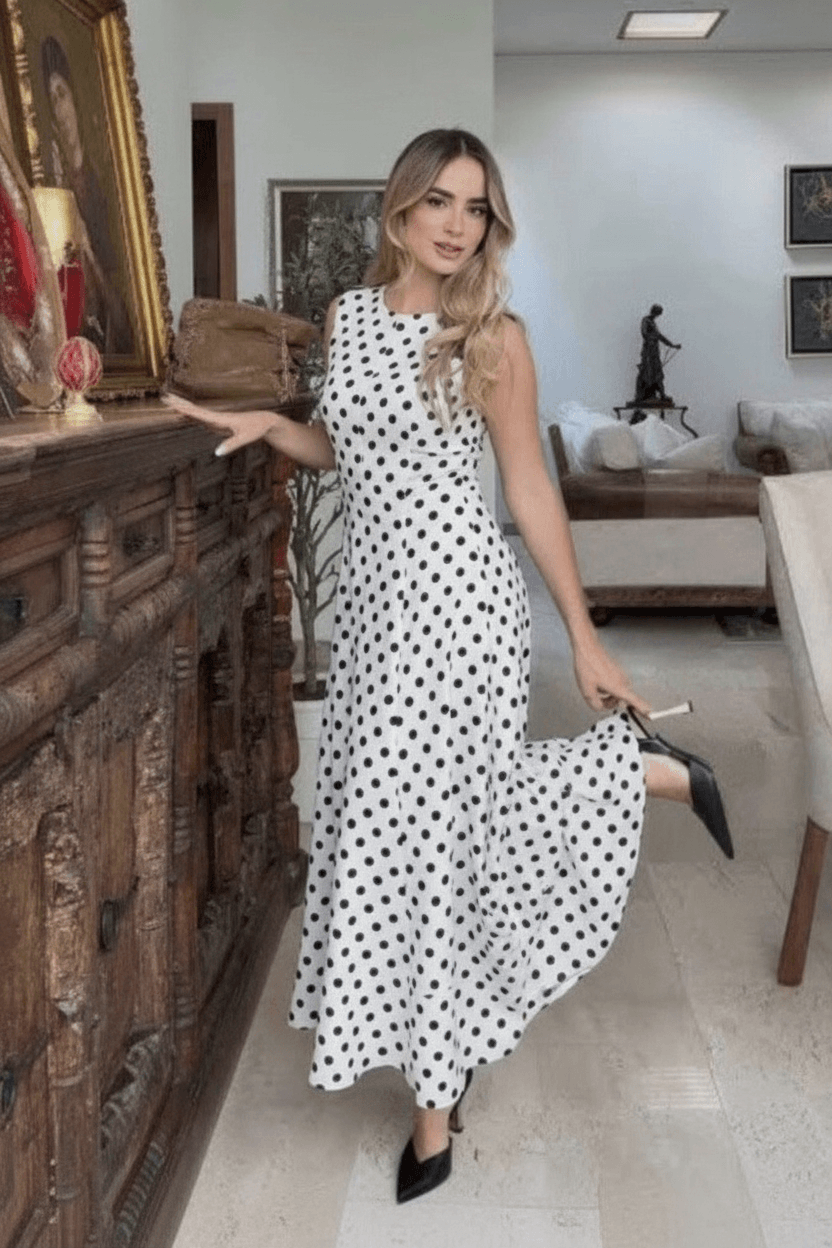 Robe Midi À Pois — Popeline